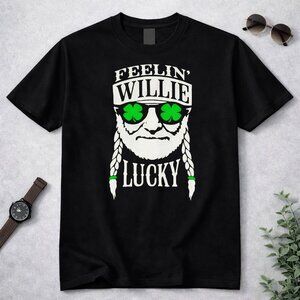 "Feelin' Willie Lucky" St. Patrick's Day Shamrock Black Funny Graphic Tee